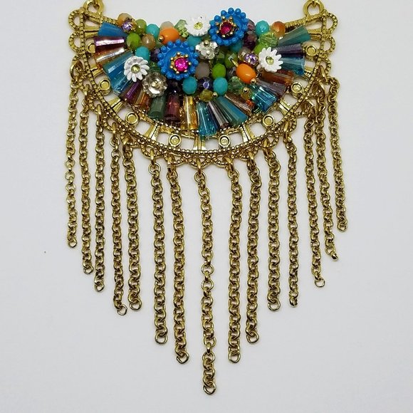 NWT RARE Betsey Johnson Weave & Sew Multi Woven Fringe Rhinestone Necklace - Picture 3 of 10